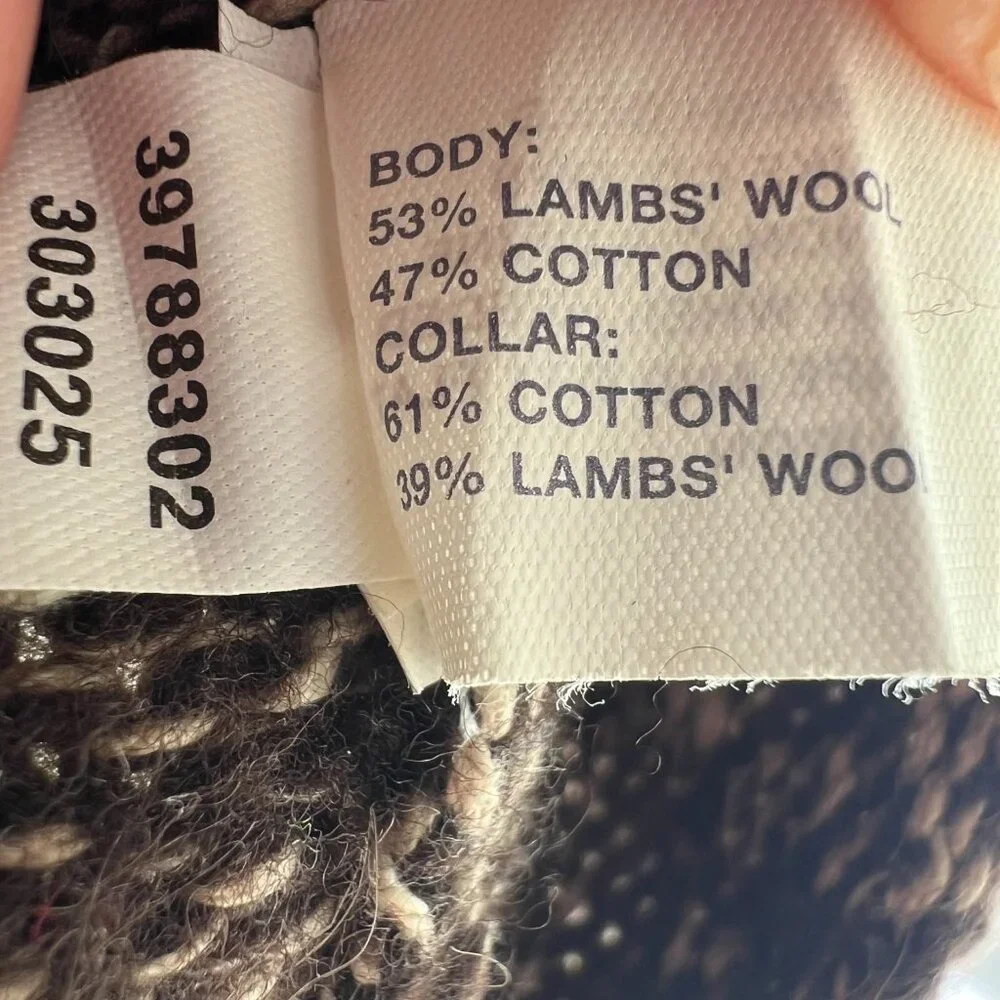 GAP Lambswool Cotton‎ Turtleneck Sweater Marled Chunky Knit Brown Cream L